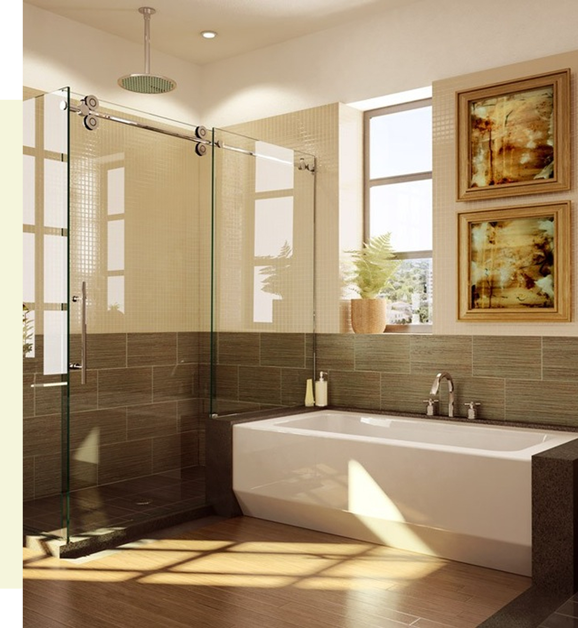 Modern bathroom with shower and bathtub.